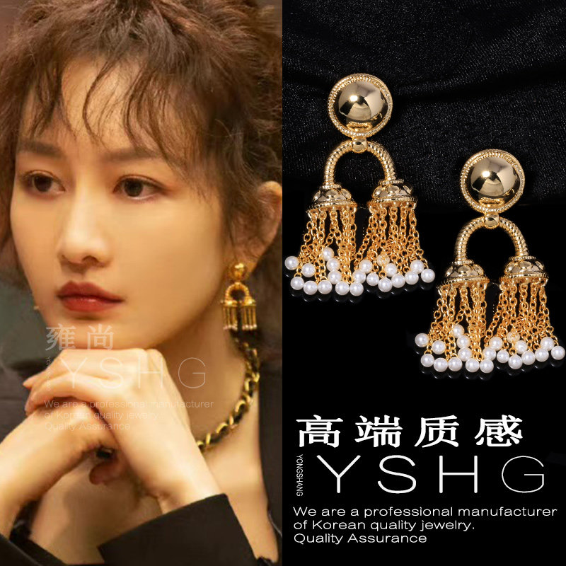 王鸥同款耳环 明星大侦探中古轻奢高级感耳饰复古气质耳钉女流苏