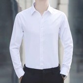 衬衣服男士 商务韩版 秋夏季 长袖 男上班正装 休闲修身 纯白色衬衫 短袖