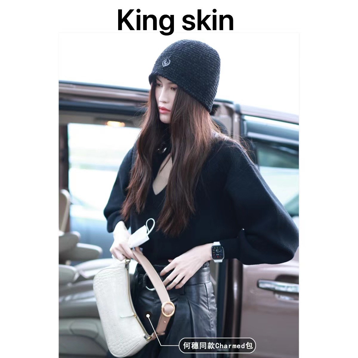 parisw纽约小众真皮腋下包 charmed宽肩带法棍包牛皮单肩包鳄鱼纹