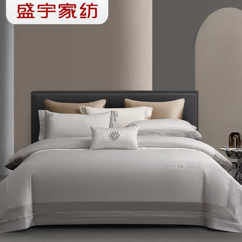 盛宇家纺 2026春夏新品 精梳丝光棉绣花四件套 180*200 云间素语图片