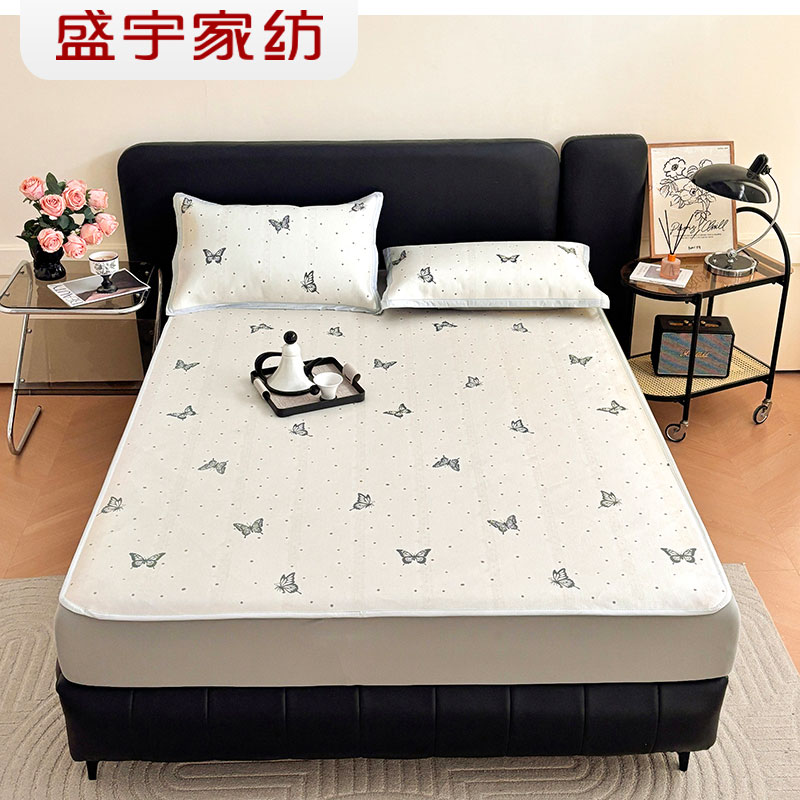 盛宇家纺 2025夏季新品 印花床笠冰丝凉席1.8*2 翩翩蝴蝶