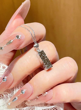 s925纯银四方来财碎碎冰项链公主请发财项链女新款生日礼物送女友