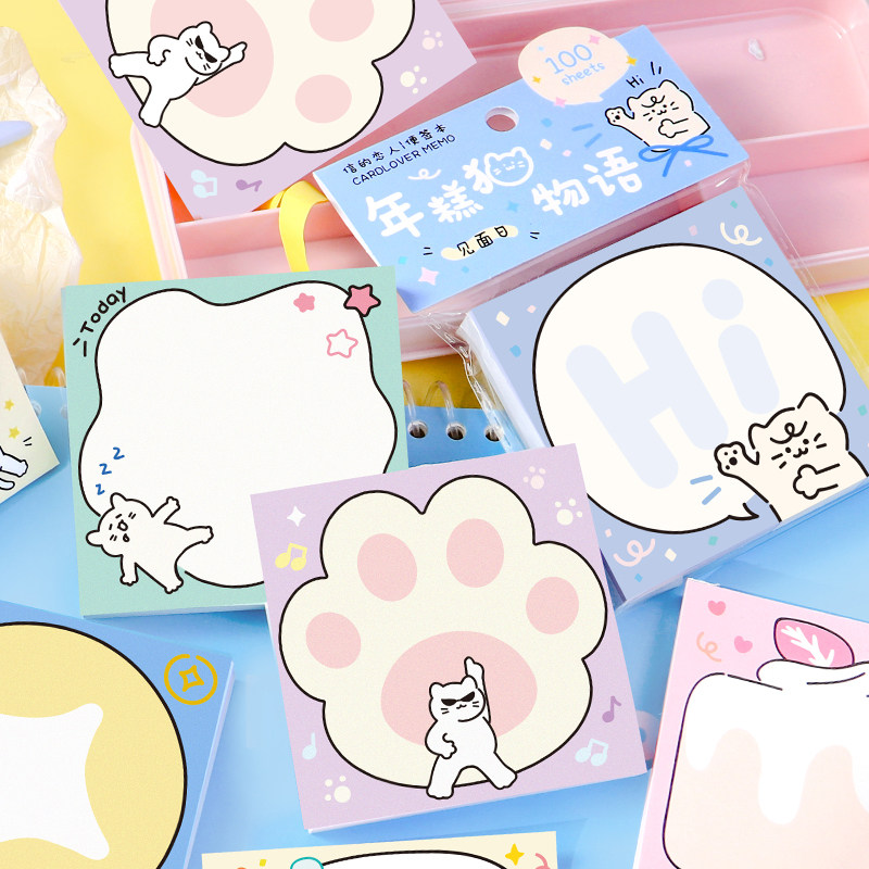 年糕猫物语100张便签本 可爱卡通动物猫咪手帐素材可撕便签无粘性