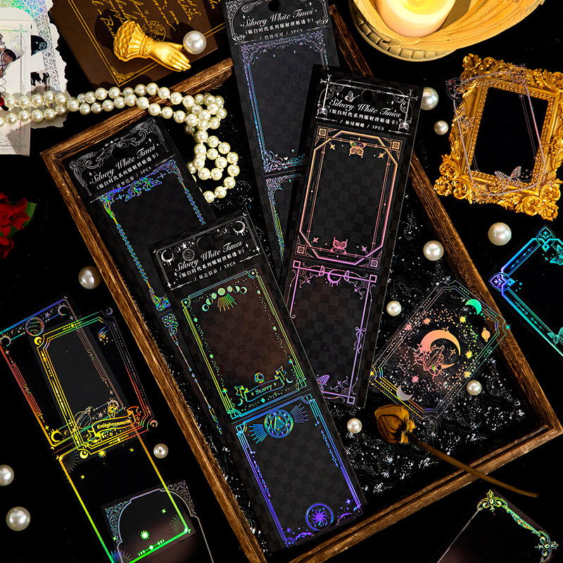 暮光之城 银白时代镭射透卡小贴纸复古花边框diy拼贴卡片装饰素材