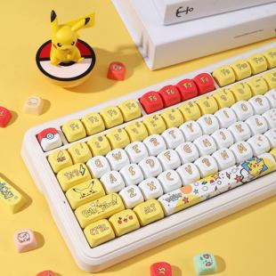 皮卡丘键帽moa高度五面热升华PBT材质动漫女生可爱键帽F87 F104