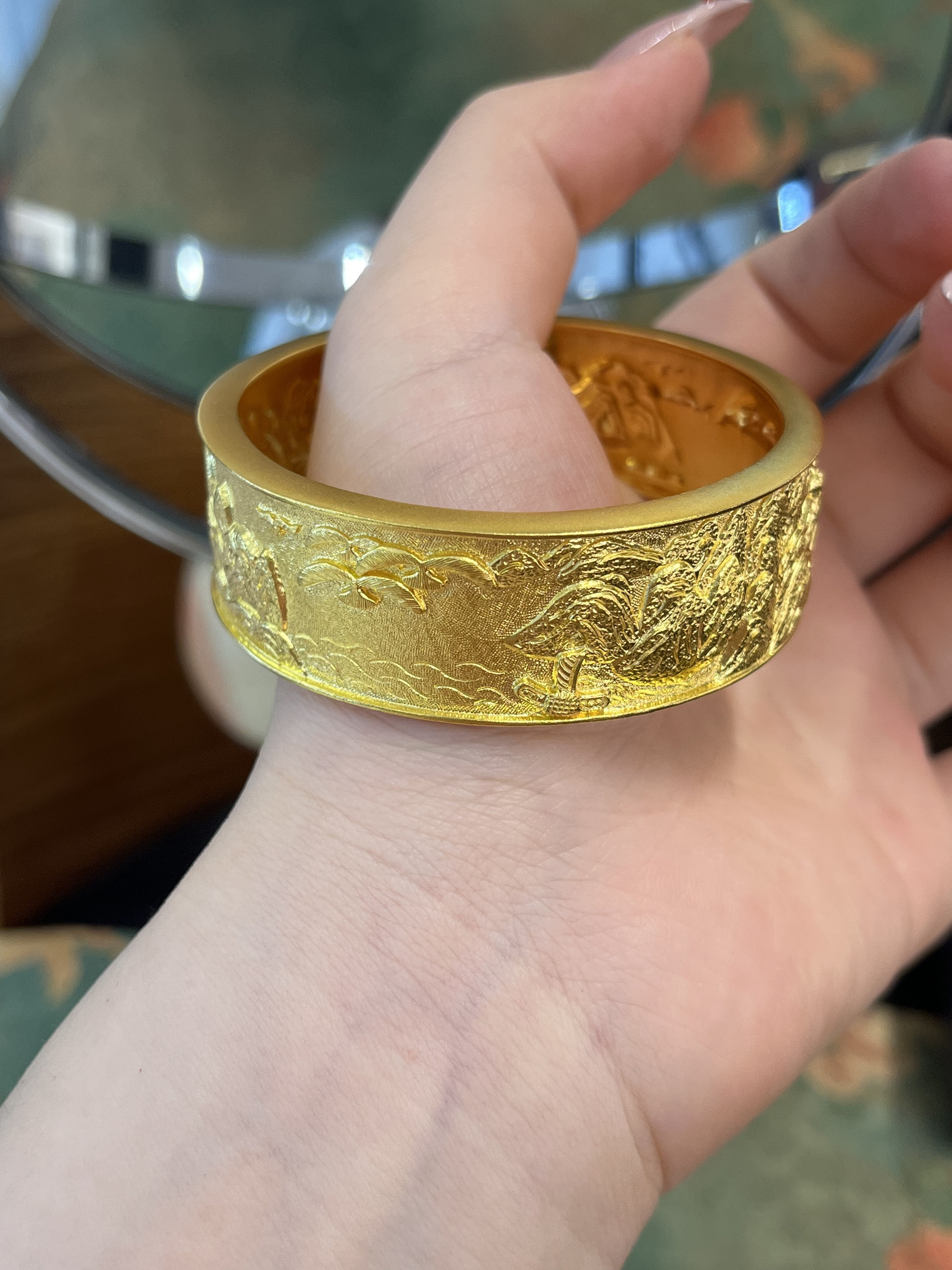 足金黄金千里江山手镯送女友礼物