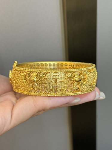 足金黄金凤凰双喜手镯送女友礼物