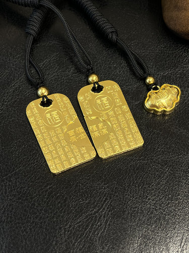 足金黄金一家三口百福牌吊坠送女友礼物