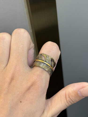 足金黄金电黑羽毛戒指送女友礼物