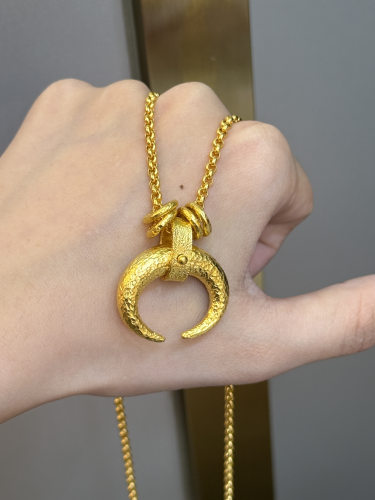 足金黄金古法月亮项链送女友礼物