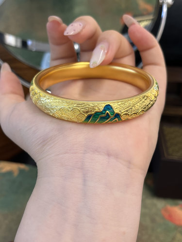 足金黄金千里江山手镯送女友礼物