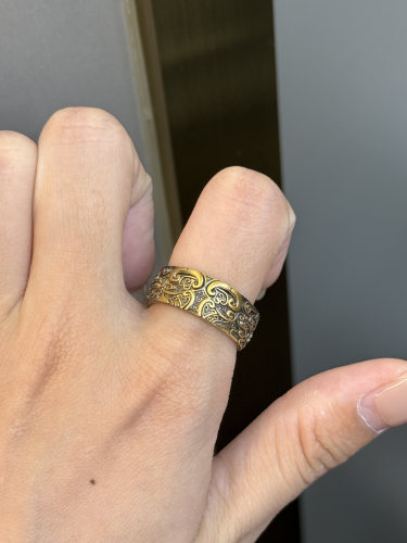 足金黄金电黑饕餮戒指送女友礼物