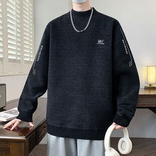 一体绒加绒加厚毛衣男秋冬青少年初中高中学生大童线衣针织打底衫