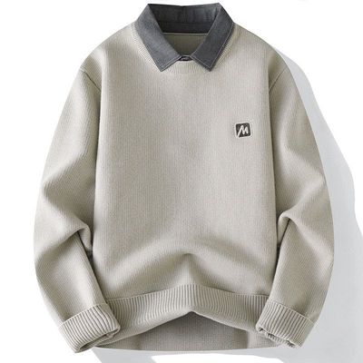 秋冬季青少年假两件冬天毛衣男高初中学生潮流加厚保暖内搭打底衫