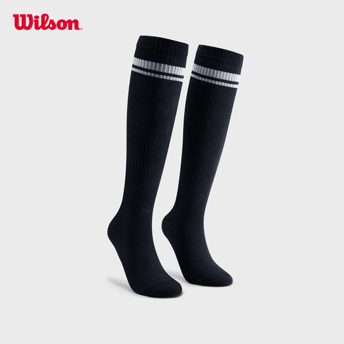 Wilson威尔胜26新款运动袜女高筒防滑专业长袜白色条纹小腿袜