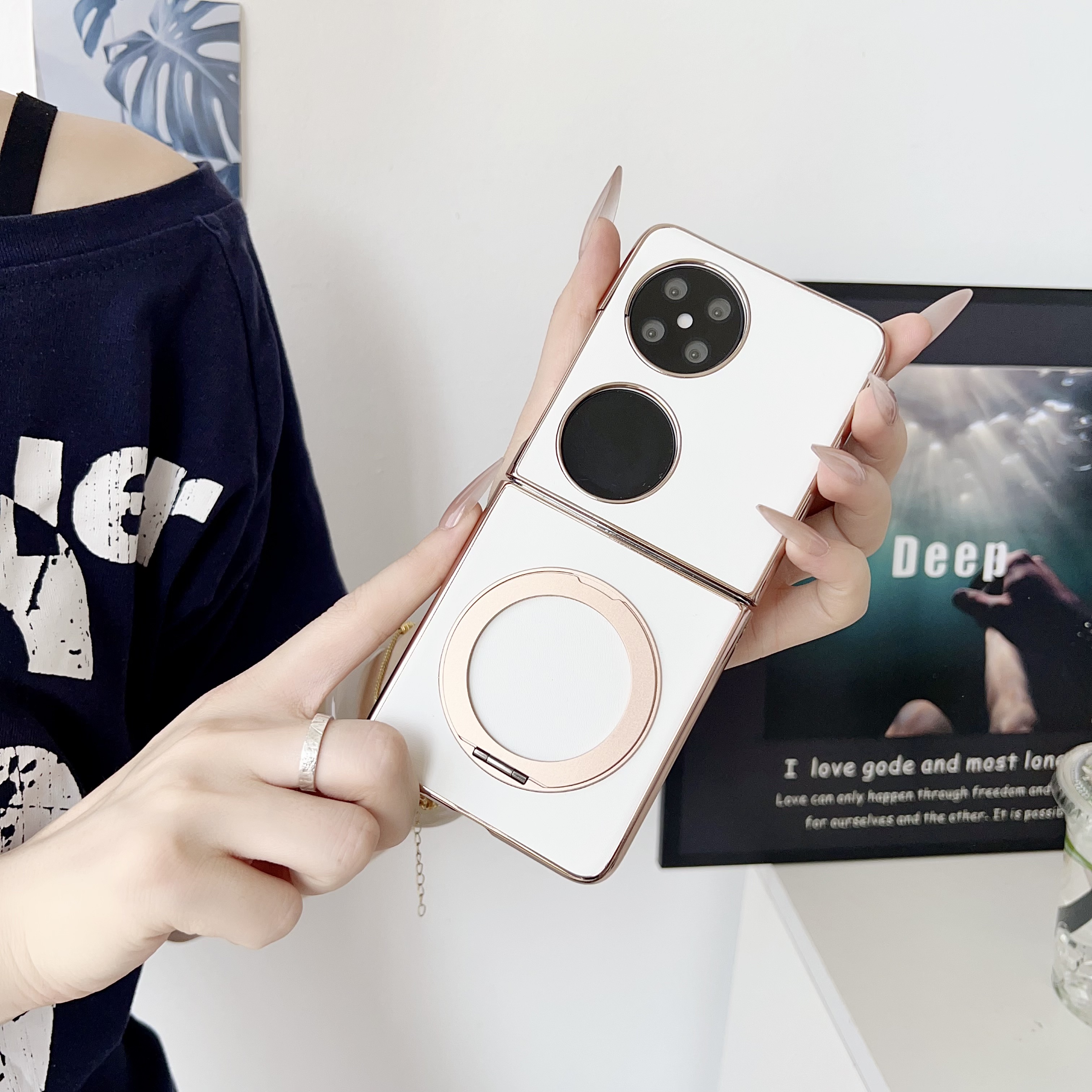 360°旋转支架适用华为pocket2手机壳折叠屏poket2皮纹磁吸超薄防摔Pocket 2保护壳全包宝盒翻盖外壳高级新款