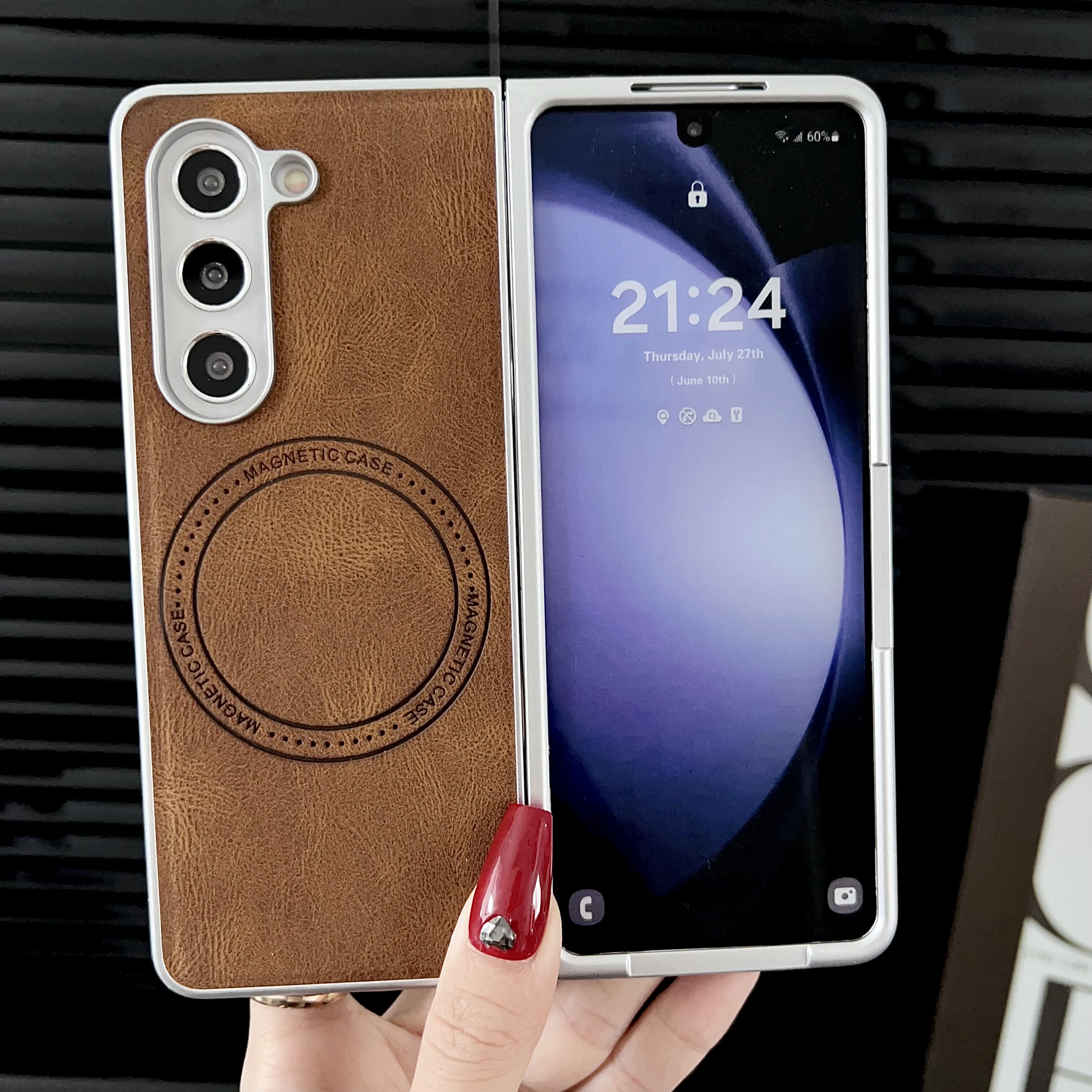 适用magsafe磁吸充电三星galaxy fold5/6手机壳肤感皮纹Fold4保护套超薄防摔后前框简约zfold3新款折叠屏外