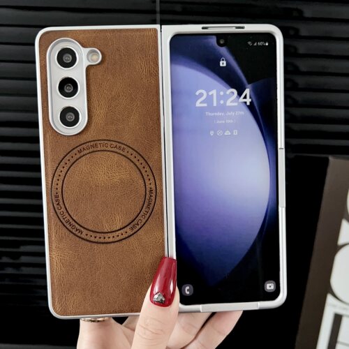 适用magsafe磁吸充电三星galaxy fold5/6手机壳肤感皮纹Fold4保护套超薄防摔后前框简约zfold3新款折叠屏外