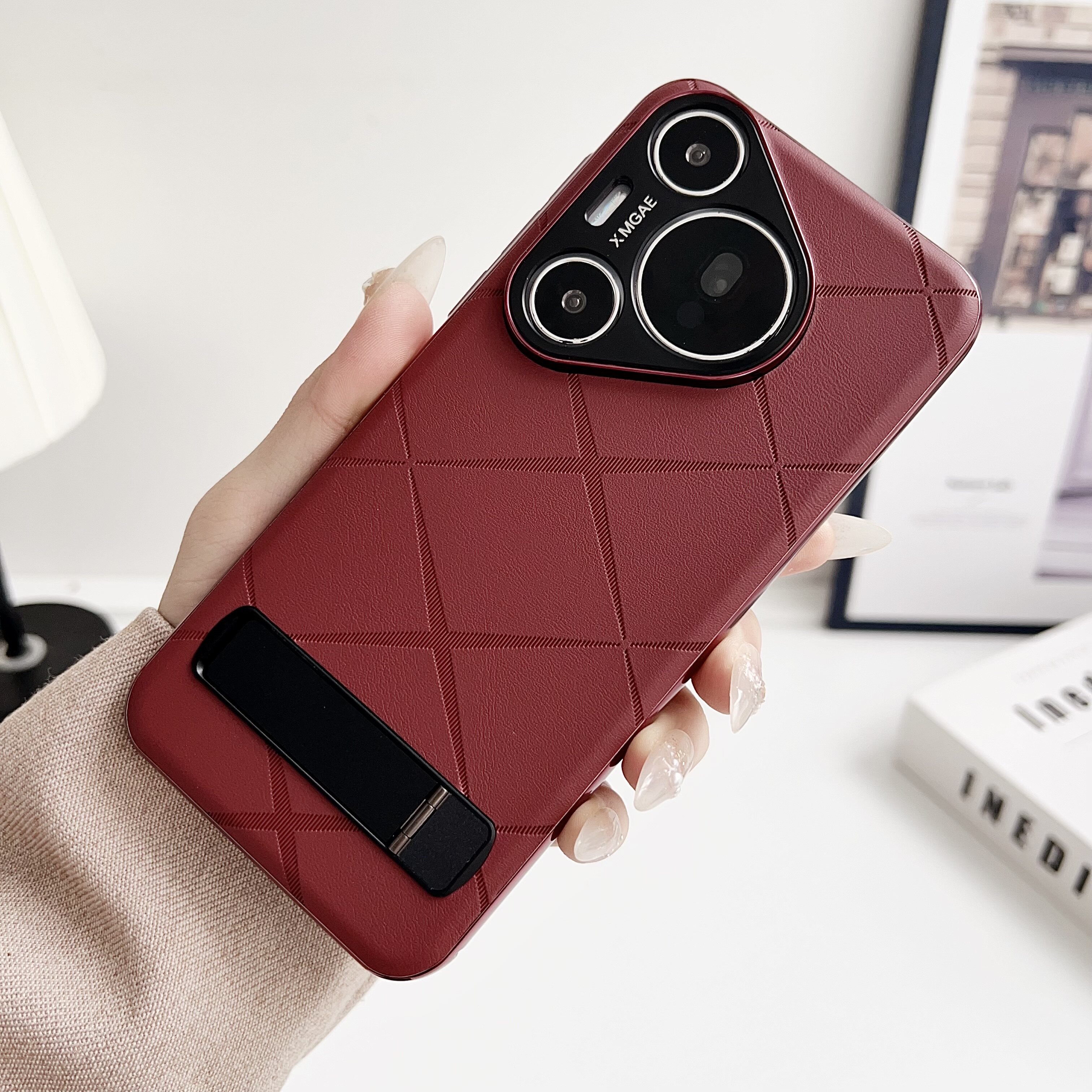 适用华为pura70手机壳pura70pro新款皮纹星芒镜头全包p70pro+防摔p70ultra自带支架高级感商务男士女款保护套