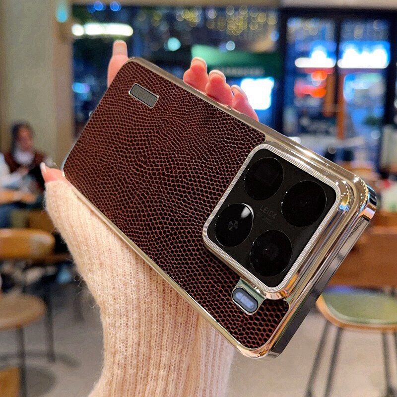 适用小米15pro新款手机壳xiaomi15Pro简约轻奢高级感mi15素皮蜥蜴纹电镀亮银15por全包防摔5g保护套男士女款