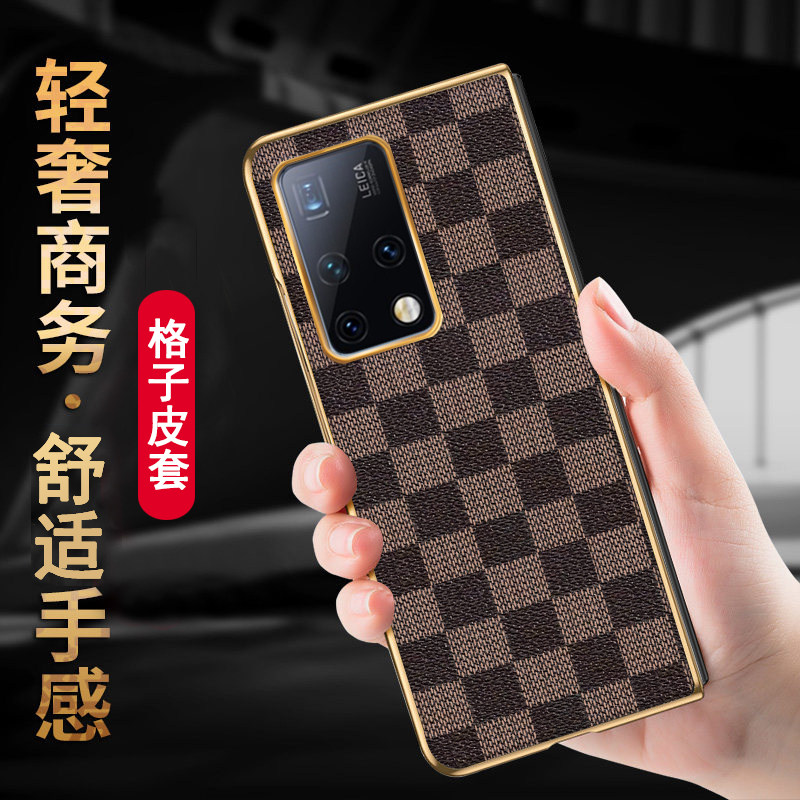 适用华为MateX2手机壳折叠屏电镀皮革mateX2典藏版保护套xs2外壳前壳超薄防摔全防壳2x官方棋盘格子前框X2