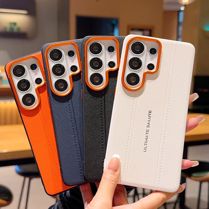 非凡金甲适用三星s26ultra手机壳素皮S25Ultra全包防摔s24+金属镜头S25Edge保护壳高档5g个性简约商务男女潮