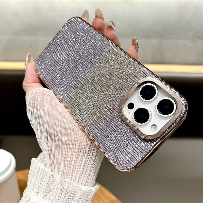 适用苹果16pro新款手机壳渐变闪粉iPhone15promax流苏闪钻镜框创意16PRO轻奢高级感5g全包电镀ip15女款pm潮流