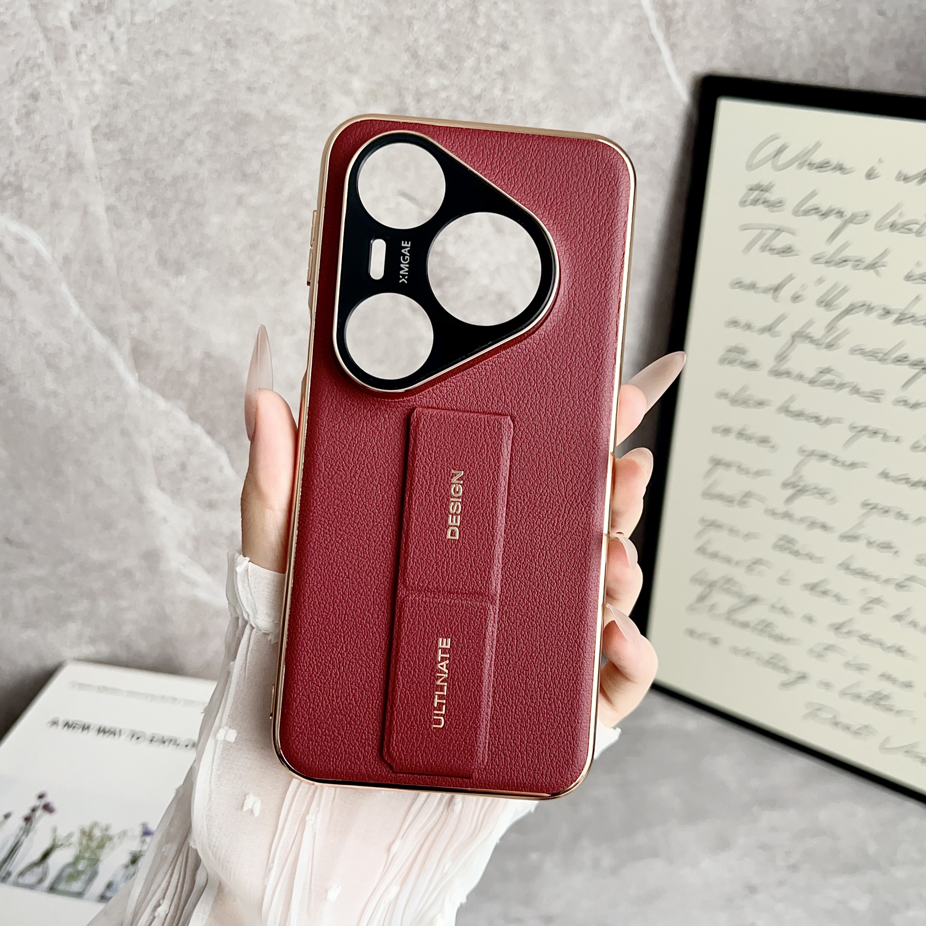 华为pura70pro手机壳pura80pro新款手腕支架pura70ura保护套女款高档全包p80pro+外壳男士素皮电镀防摔超薄