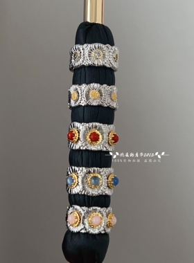 潮牌权志龙雏菊戒指复古风粉蛋白蓝玉髓红纹石情侣男女同款指环