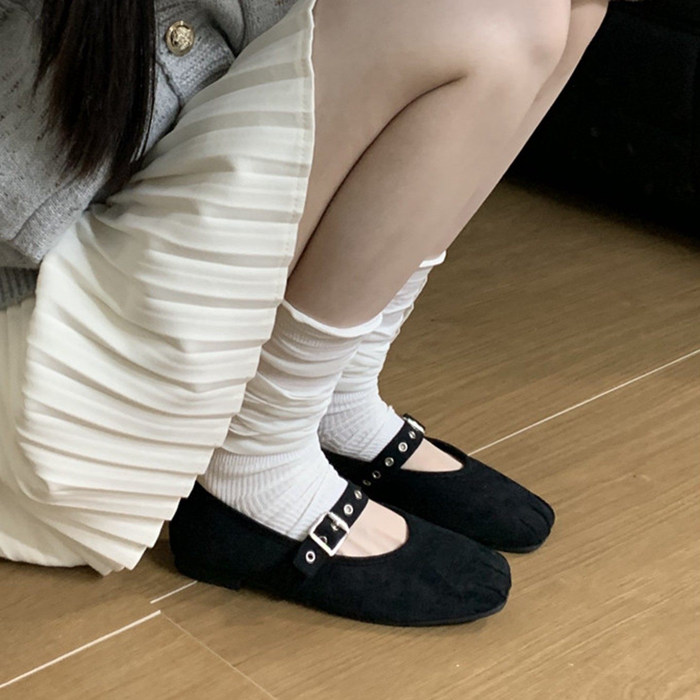 复古平底褶皱绒面单鞋女2026年春季新款法式通勤鞋一字带玛丽珍鞋,女鞋,浅口单鞋,淘宝优惠券,粉丝福利购,淘宝优惠卷