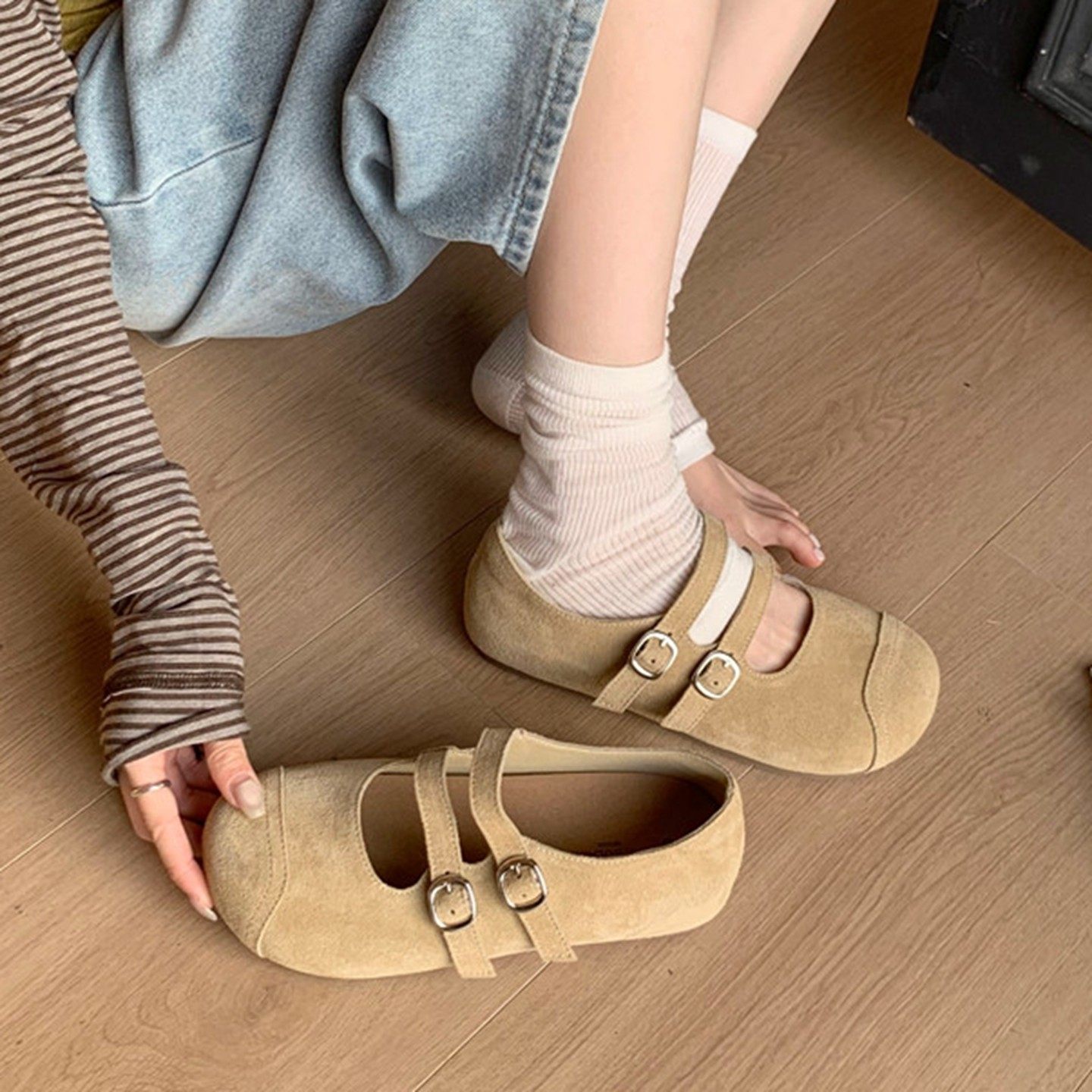 复古平底磨砂皮玛丽珍鞋2026春季新款韩版软底通勤鞋一字扣单鞋女,女鞋,浅口单鞋,淘宝优惠券,粉丝福利购,淘宝优惠卷