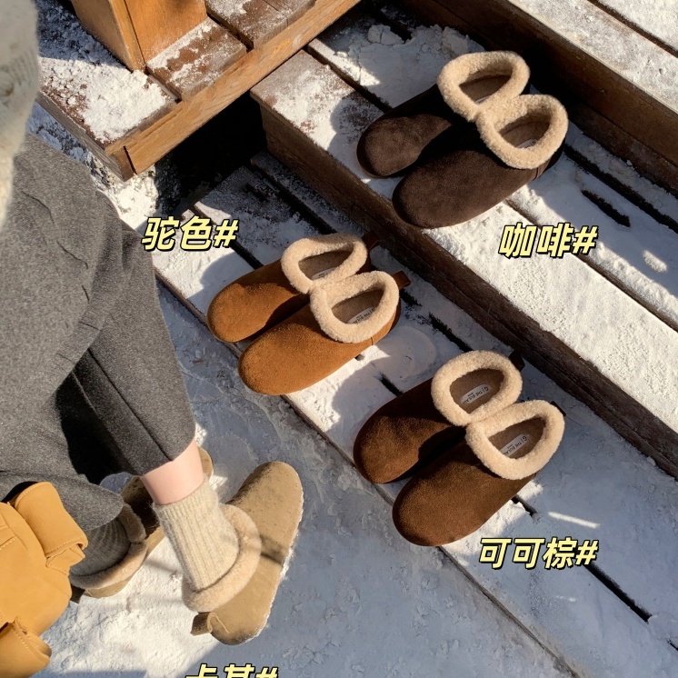 牛皮版真皮加绒勃肯鞋女全包2025秋冬懒人毛毛加厚保暖乐福鞋棉鞋