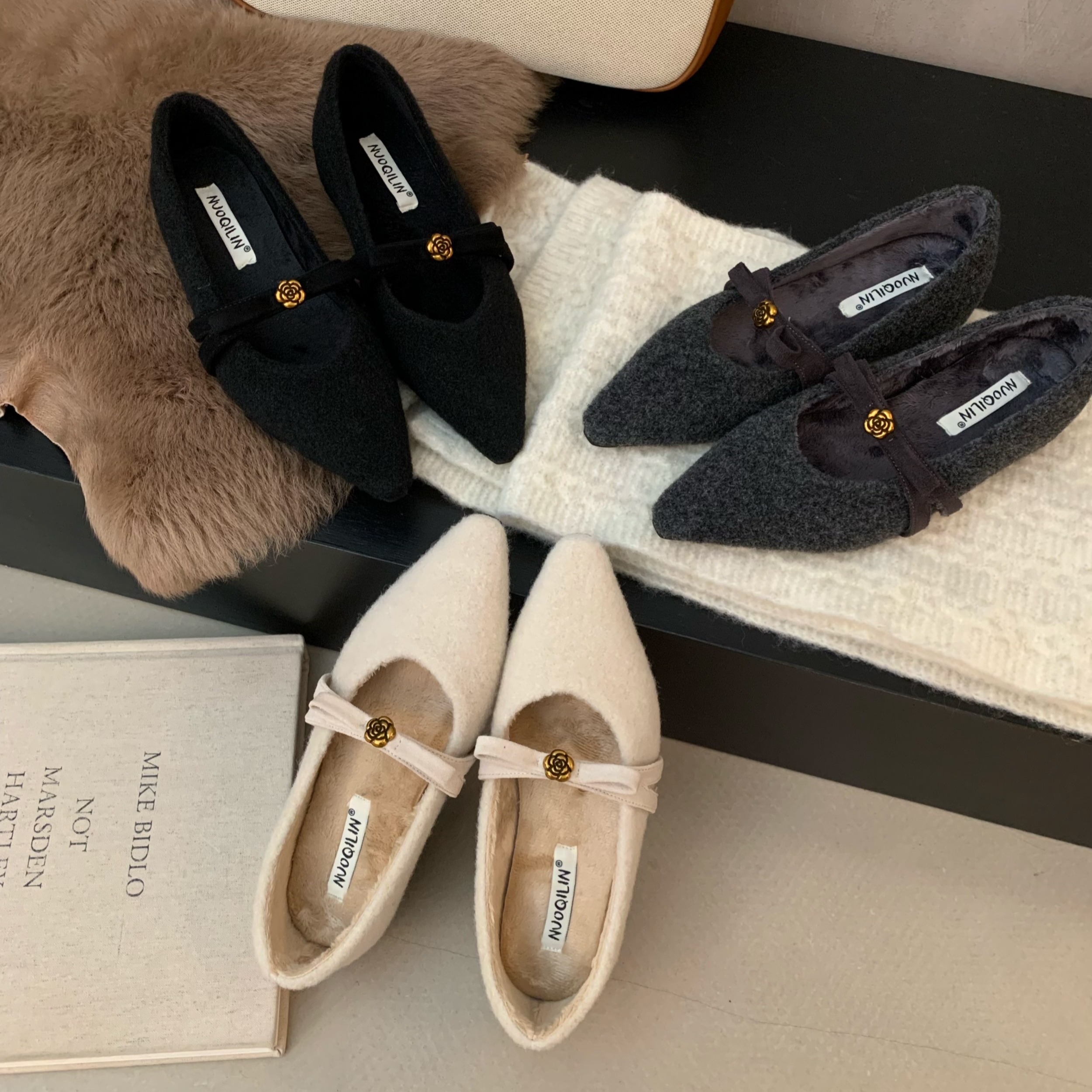 2025秋季新款法式尖头一字带蝴蝶结内增高通勤百搭气质显瘦女单鞋