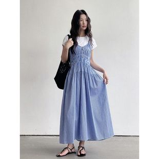 復古V領(lǐng)碎花吊帶連衣裙女內(nèi)搭中長裙X4443F 法式 夏日花語