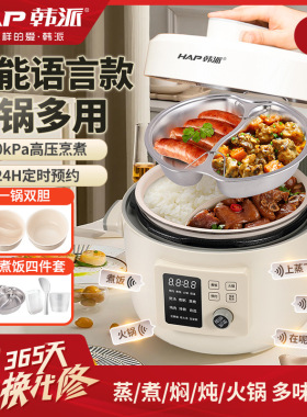 HAP韩派智能4L电压力锅大容量家用陶瓷釉鸳鸯不粘内胆三格内胆
