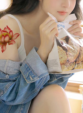 身体彩绘纹身贴纸粉色荷花莲花锁骨背胸部后背性感防水女手臂刺青