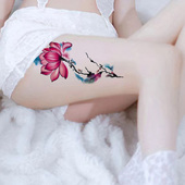 6张纹身贴纸国风荷花辣妹花朵性感莲花仿真防水女锁骨遮疤胸部臂