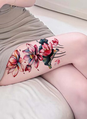 莲花荷花纹身贴防水女款性感遮疤