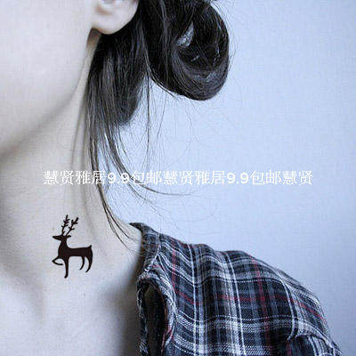 小鹿纹身贴鹿角麋鹿韩国持久男女纹身贴小鹿防水女花臂创意遮疤痕