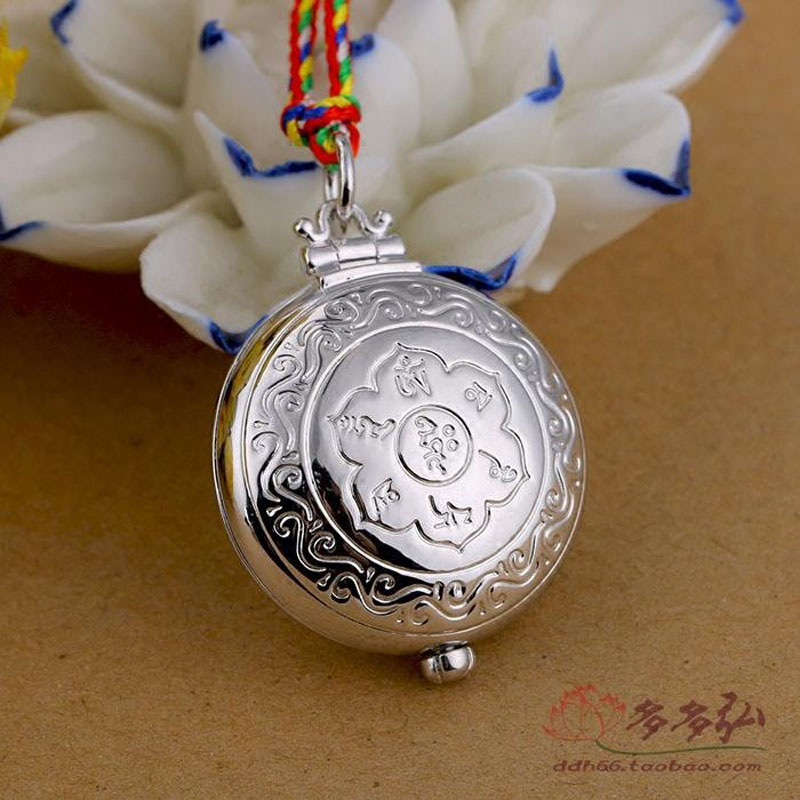 藏式纯银六字真言嘎乌盒金刚杵宝瓶男女可以打开噶乌吊坠项链精品