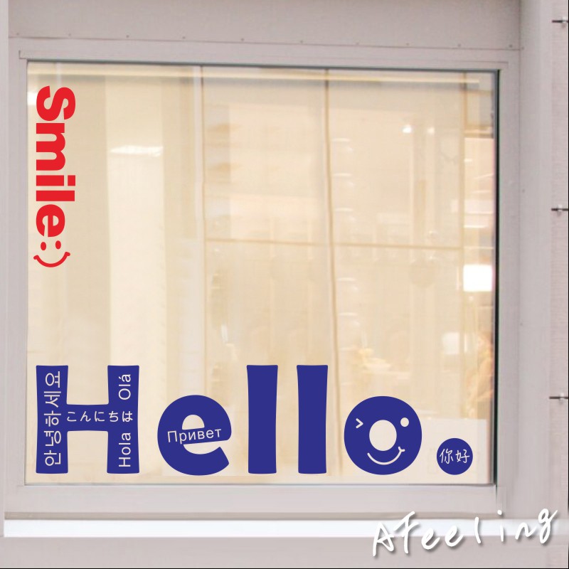 欢迎光临hello风格镜拍照英文字母装饰奶茶店铺橱窗玻璃自粘贴纸