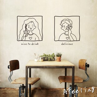 创意ins图案咖啡厅奶茶面包甜品店铺橱窗玻璃门贴 网红装饰墙贴纸