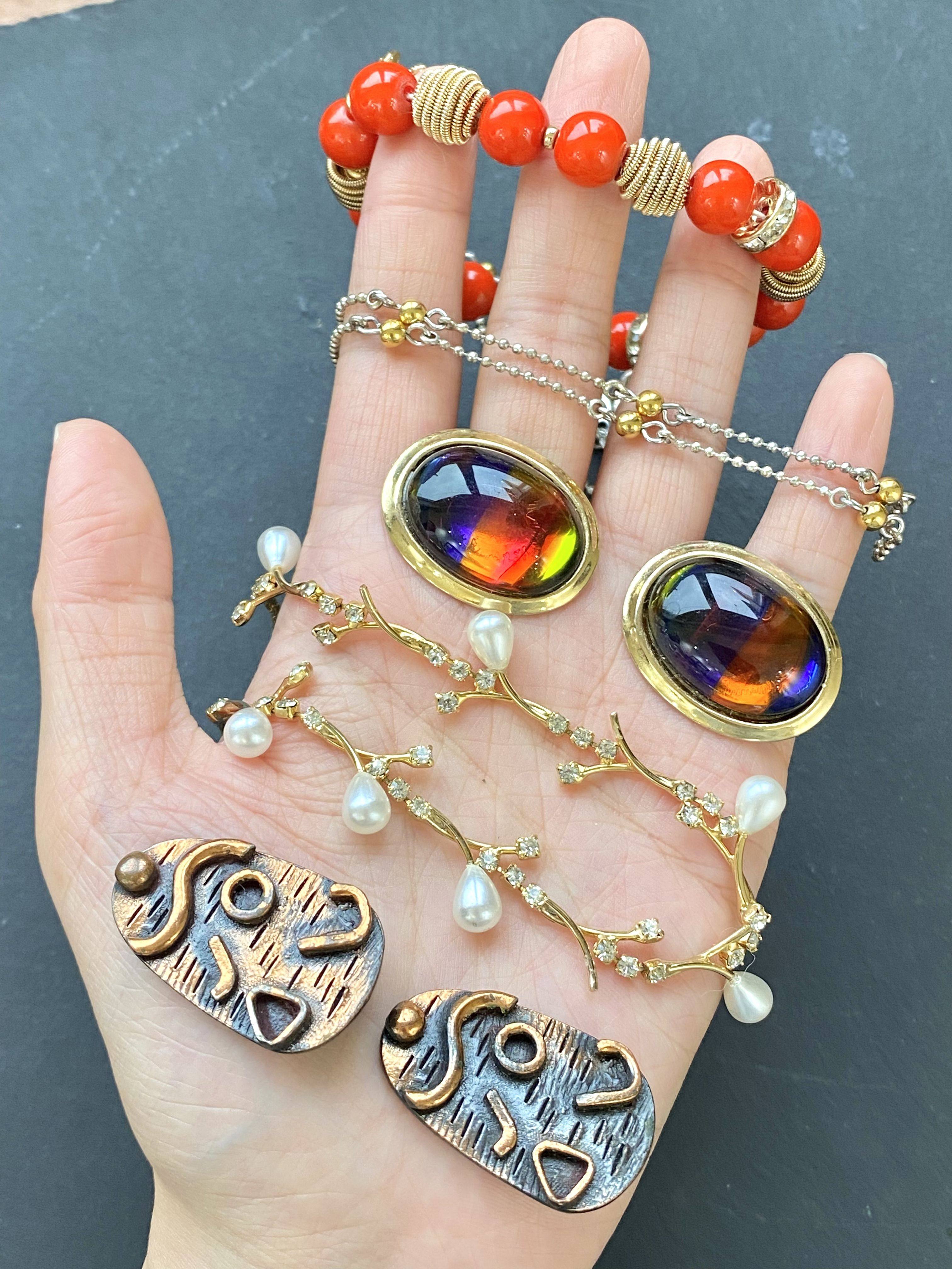 中古首饰西洋回流Monet项链手串稀有彩虹琉璃耳钉趣味老件耳夹