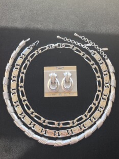 Monet中古素银项链锁骨链耳钉拉丝银素银中古Vintage