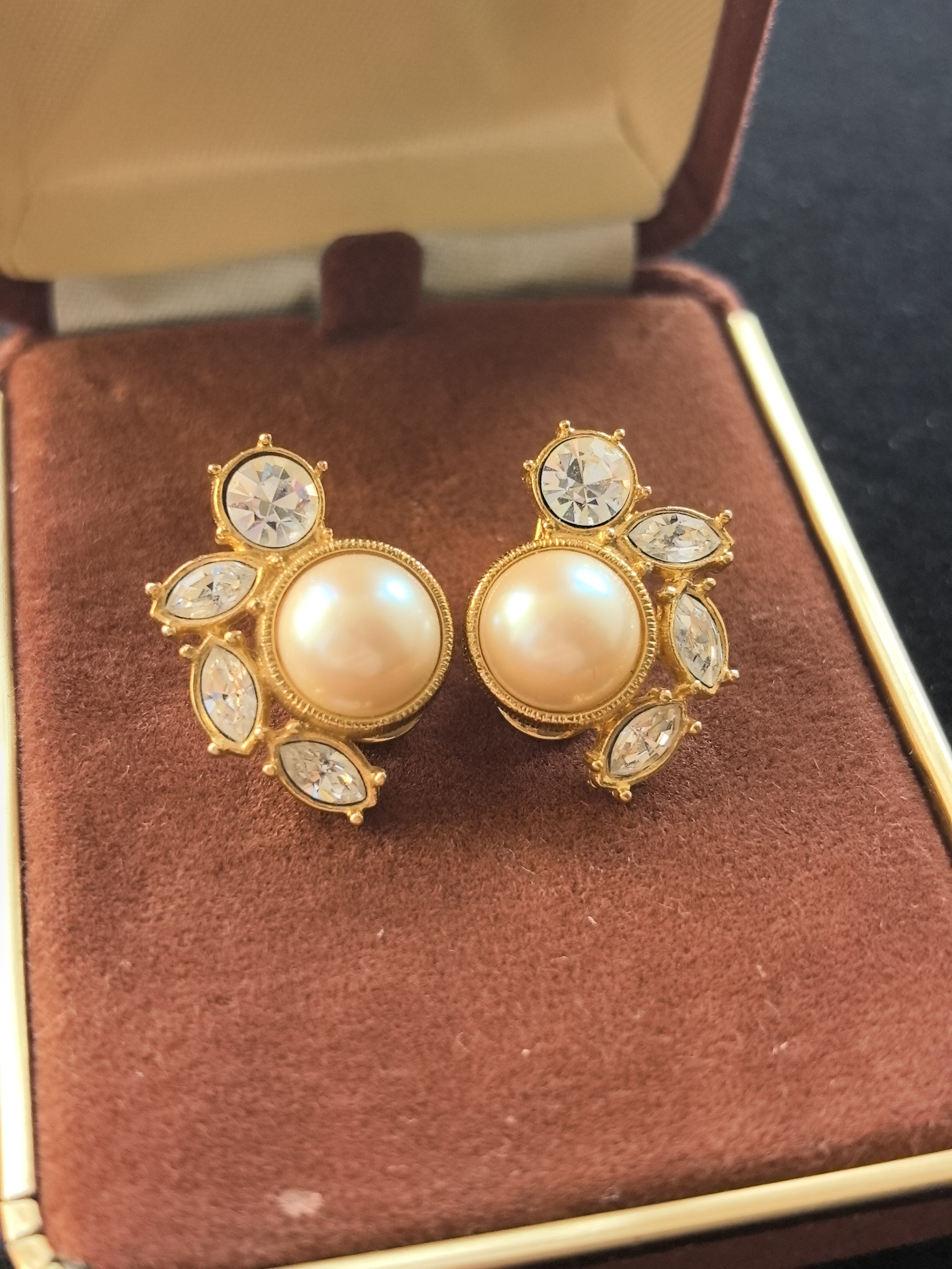 Monet 仿珠莱茵石花朵耳夹耳饰精致风中古Vintage孤品