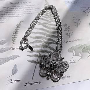 Monet 莫奈 银质立体花朵素银项链 孤品vintage