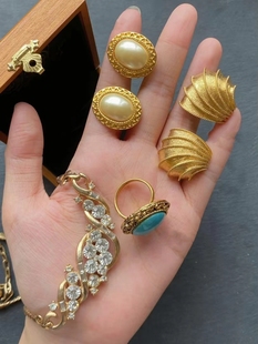 海外回流中古孤品Vintage西德戒指Napier仿珠耳钉莱茵石项链