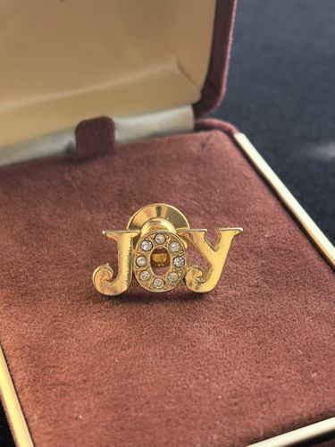 Avon素金莱茵石字母胸针别针中古Vintage
