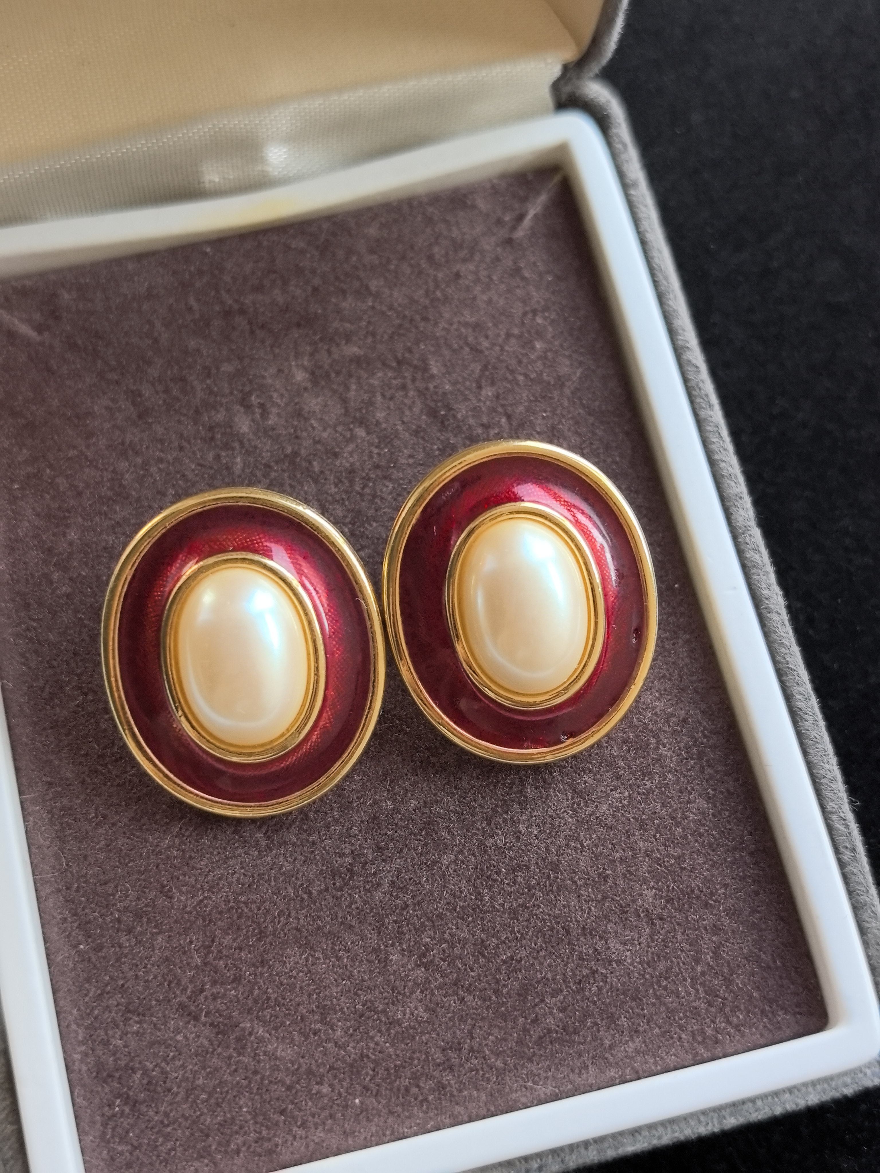 Monet素金珐琅仿珠耳钉精致优雅中古Vintage