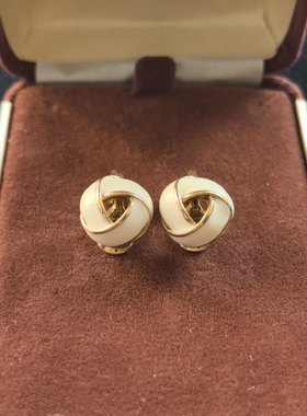 Monet 奶白珐琅素金耳夹 精致小巧百搭耳夹 中古Vintage